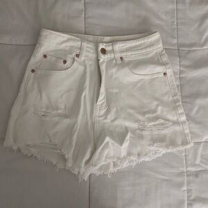 SHEIN White Jean Shorts Distressed Frayed Hem